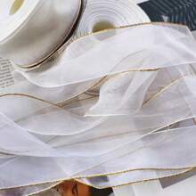 1pc Gold Edged Organza Ribbon,Transparent Satin Ribbon For DIY Gift Box Packaging,Decorative Bowknot ,Clothes Accessories