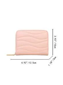 1pc Wave Pattern Short Wallet PU Material Compact & Stylish Short Wallet Suitable For Daily Use & Gift Pink Gifts For Valentines Card Holder Wallet Business Card Holder Credit Card Holder Women - Pink - View 4