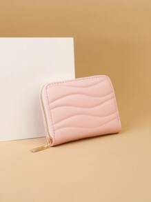 1pc Wave Pattern Short Wallet PU Material Compact & Stylish Short Wallet Suitable For Daily Use & Gift Pink Gifts For Valentines Card Holder Wallet Business Card Holder Credit Card Holder Women - Pink - View 2
