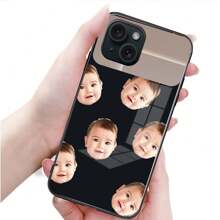 Customized Tempered Glass Phone Case With Baby Portrait, Compatible With Iphone 16 Pro, 15 Plus, 14 Plus Max, 13 Mini, 12, 11 And S25+, FE Pro, Personalized DIY Stylish Makeup Background Design Mobile Back Cover