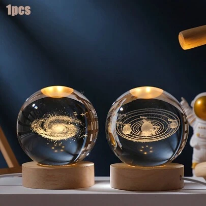 1pc 6cm 3D Engraved Crystal Ball Decor, With USB Power Plug And LED Illuminated Wooden Base, Home Desktop Decoration, USB 7-Color Gradient Nightlight, Holiday Party, Halloween, Christmas Gift