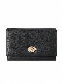 New Women's Medium-Long Wallet, Luxury Leather Wallet Card Holder With Metal Buckle Flip Cover Coin Purse Handbag