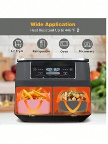 2 件套空气炸锅硅胶内衬，矩形可重复使用硅胶烘焙垫配件，不粘且易于清洁