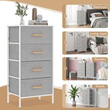 Chest Of Drawers Bedroom, Dresser With 4 Drawers - Modern Tall Tower Storage Organizer With Large Fabric Drawers, Wooden Top, Metal Frame, For Living Room, Bedroom, Or Home Office Back To School Dormitory Storage - Light Grey - View 6