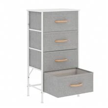 Chest Of Drawers Bedroom, Dresser With 4 Drawers - Modern Tall Tower Storage Organizer With Large Fabric Drawers, Wooden Top, Metal Frame, For Living Room, Bedroom, Or Home Office Back To School Dormitory Storage - Light Grey - View 2
