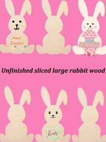 6 件兔子形状木片涂鸦木片木片复活节未完成木材复活节兔子切口未涂漆复活节切口木盘用于工艺兔子木切口蓝色 - 彩色 - 查看 12