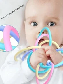 1 件婴儿牙胶和感官玩具和手抓曼哈顿球带柔软摇铃适用于婴儿安抚玩具，婴儿咀嚼和感官球适合 0-3 岁，安全 TPU 婴儿出牙玩具 - 彩色 - 查看 4