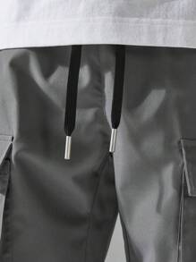 2pcs Men's Casual Smile Face Printed Drawstring Cargo Pants - Multicolor - View 4