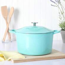 Holanda de hierro fundido esmaltado de 7 cuartos de galón Eastwick de color salvia de Martha Stewart Everyday - verde azulado - Ver 3