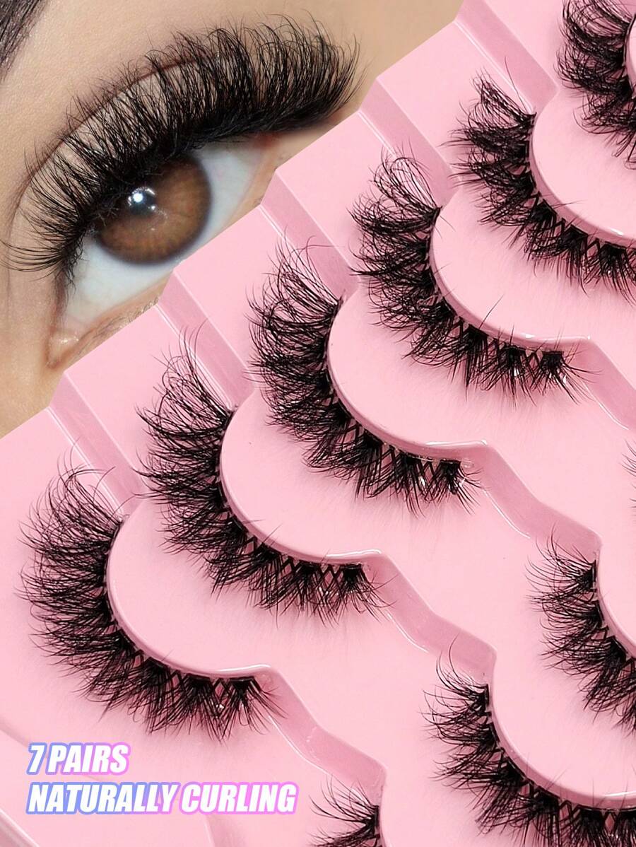 7 Pairs Asiteo Natural Soft Criss-Cross Faux Mink Cartoon Style Cat Eye False Eyelashes - Criss Cross lashes - View 1