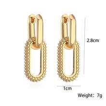 1 件不锈钢女士时尚简约 18K 镀层粗珠宝回形针锆石耳环套装，适合约会、派对、工作 - 金黃色 - 查看 2