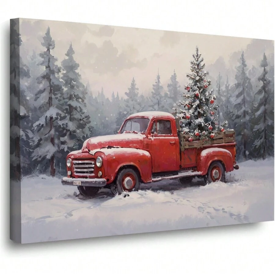 1pc Farmhouse Winter Wonderland Landscape Wall Art Christmas Canvas Poster Outdoor Holiday Decoration Rural Art Christmas Room Decoration Aesthetic  For Bedroom, Dining Room, Living Room, Office, Bathroom Kitchen, Home Decor, Framed, Ready To Hang
