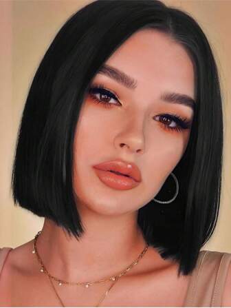 Straight Black Bob Wigs For Women Short Bob Wigs Without Bangs Synthetic Wigs For Daily Party Cosplay Use