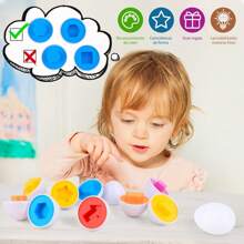 12颗鸡蛋配对蛋蒙特梭利形状匹配拼图益智玩具蛋玩具益智玩具玩具配对鸡蛋套装颜色数字识别（部分颜色和款式随机发货） - 白色 - 查看 6