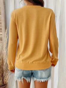 简约圆领长袖休闲薄款套头衫 - 黃色 - 查看 3