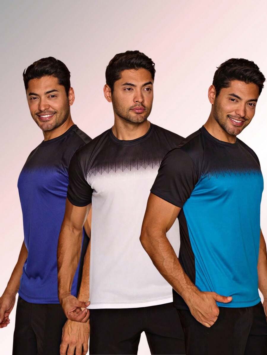 Kit 3 Dry Fit Men's T-Shirts Sublimation For Gym Running Premium - 淺藍色 - 查看 1
