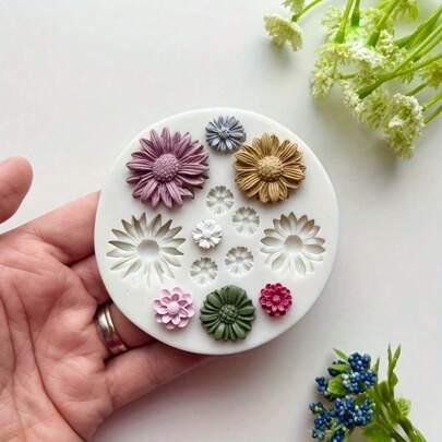 1pc Silicone Flower Mold For Polymer Clay Floral Bouquet Casting, DIY Earrings Pendant Making, Polymer Clay Crafting, Mold
