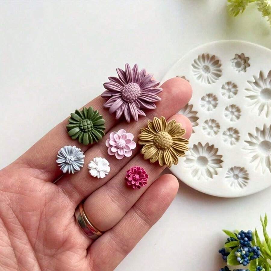 1 件硅胶花模，用于聚合物粘土花束铸造、DIY 耳环吊坠制作、聚合物粘土工艺、模具