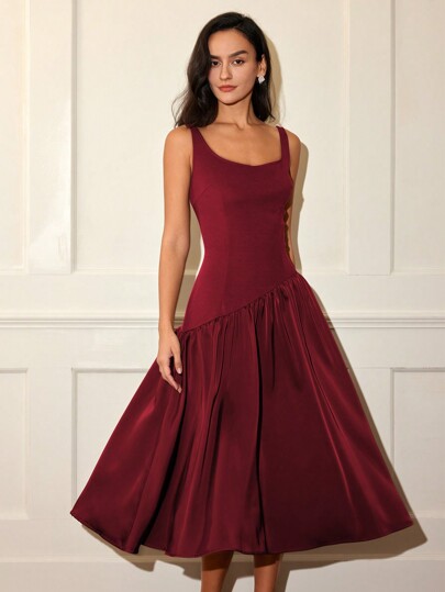 Women's Solid Sleeveless Dress, Fashionable Elegant Casual Patchwork Old Money Style Graduation Dress