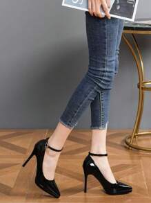 2025 New Style Women's Strap High Heel Pumps, Pointed Toe, Waterproof Platform - Black - View 7