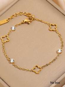 1pc Minimalist Elegant 18K Gold Plated Stainless Steel Hollow Four-Leaf Clover Shaped Chain Bracelet, Suitable For Women's Daily Or Date Wear, Or As Festival Gift