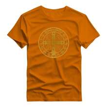 Basic Printed T-Shirt 100% Cotton Shirt With Saint Benedict Medal Print - 橘色 - 查看 1