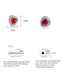 1 Stück medizinische Hypoallergene Ohrstecker mit 5 farbigen Strass-Herzen aus 316L Titan-Stahl, schweres Design mit weißem Herz, nicht verblassend, 20G 0,8mm dünner Schaft, unisex Paar Piercingschmuck