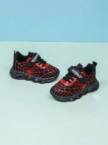 蜘蛛图案 LED 发光透气网眼运动鞋，适合男孩和女孩 - 休闲、减震、四季防滑户外跑步和步行鞋 - 黑色 - 查看 2