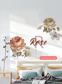 1pc/3pcs Chinese Style Floral Wall Decal, Customized Text Wall Sticker, Personalize Your Signature, Suitable For Home Bedroom, Living Room, Dining Room, Hallway, Entryway, PVC Self-Adhesive Removable Decorative Painting Gifts Birthday Graduation
