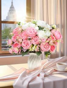 8 Bundles Silk Artificial Peonies Flowers Faux Peony Bouquet Fake Peonies Artificial Flowers Bouquets For Vase Floral Arrangements Wedding Home Table Decoration (White,Pink) - 4 pink+4 white - 查看 3