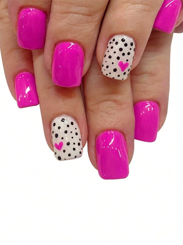 Valentines Nails 24pcs Short Shiny Square Nail Tips, New 2025 Design, Suitable For Valentine's Day, Gradient Glitter Heart Jelly Gel With Buffers Press On Nails