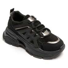 Flat Sneakers With Laces And Openwork Design - Black - View 1