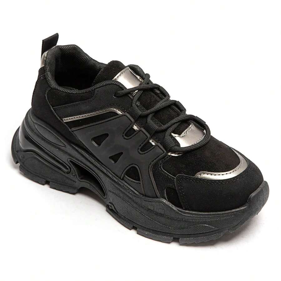 Flat Sneakers With Laces And Openwork Design - Black - View 1