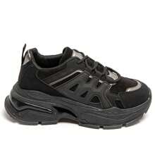 Flat Sneakers With Laces And Openwork Design - Black - View 2