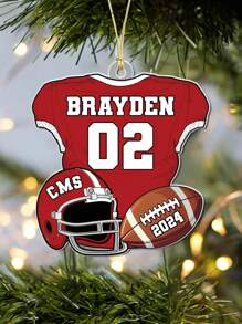 1pc Customized Football Name & Number Christmas Tree Ornament, American Football Christmas Decor, Christmas Gift, Athlete Decoration, Football Team Gift, Gift For Boyfriend