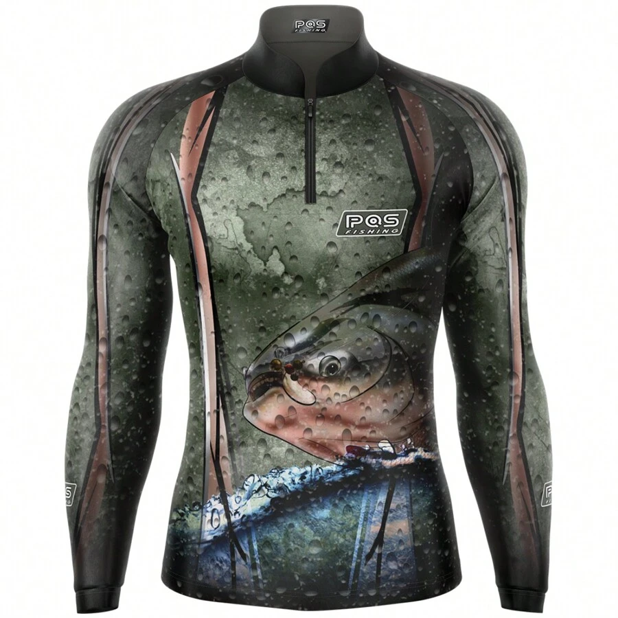 PQS FISHING Camiseta UV50 para Pesca - Proteção Solar e Conforto para Pescadores R48 PQS I - Verde - Visão 1