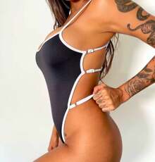 BODYSUIT HONEY DOUBLE LINING THONG - Black - View 1