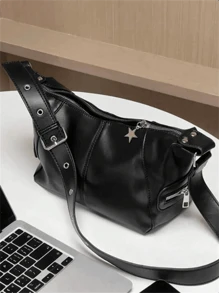 Dedoo 复古欧式单肩包，带拉链，采用嬉皮风格设计皮革制成，外观独特，可用作手提包或腋下包，女士商务休闲包，非常适合办公室、商务和工作