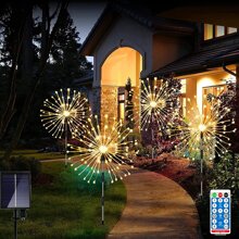 NetHong 2x Decor Fireworks LED Stake Garden Heads Party Outdoor Light Solar Lamps Flower - Warm White - View 8