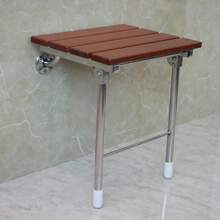 Asiento plegable para ducha de 14.9"X12.2" - Montado en la pared - Banco plegable de madera maciza para spa - Marrón - Ver 5
