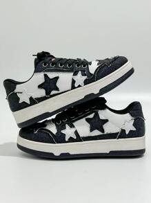 Women's Casual Sneakers, Classic Elegant Black Sports Shoes, Star Decoration, Warm, Comfortable And Lightweight Tennis Shoes Without Rubbing The Feet.