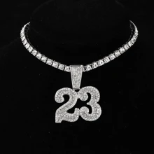 2pcs Iced Out Number 23 Pendant Necklace - 13mm Cuban Link Chain With AAA+ Rhinestones, Hip Hop Bling Jewelry For Men And Women