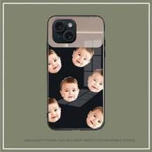 Customized Tempered Glass Phone Case With Baby Portrait, Compatible With Iphone 16 Pro, 15 Plus, 14 Plus Max, 13 Mini, 12, 11 And S25+, FE Pro, Personalized DIY Stylish Makeup Background Design Mobile Back Cover