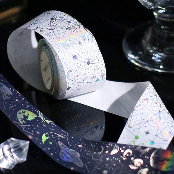 1 Rolo Holográfico do Universo Fita Adesiva Decorativa Washi para Diário Bala, Scrapbooking DIY, Adesivos de Papel