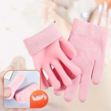 保湿手套和袜子，凝胶水疗保湿疗法袜子和手套，软化修复干裂，手足护肤，有效修复干燥和皲裂的手足护肤（4 件） - 粉色 - 查看 2