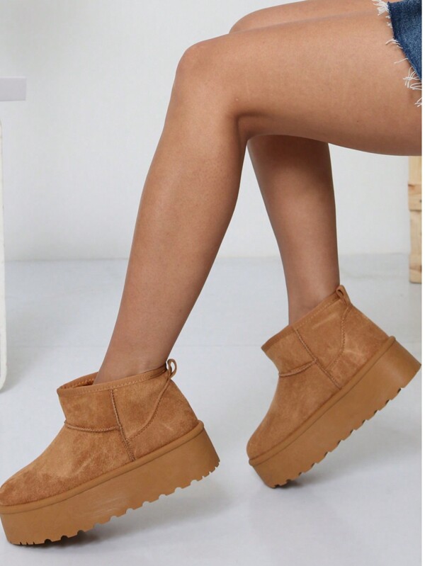 RevReaL Botas femininas com plataforma REVREAL – estilo slip-on aconchegante