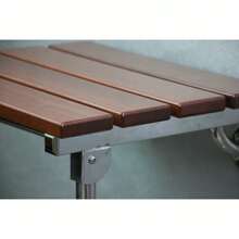 Asiento plegable para ducha de 14.9"X12.2" - Montado en la pared - Banco plegable de madera maciza para spa - Marrón - Ver 8