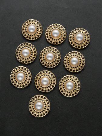5 件/包奢华金属圆形珍珠纽扣，适用于女式上衣、外套、毛衣、夹克、DIY 服装、配饰和包包
