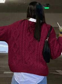 1pc Tween Girls' Casual Thickened Pullover Sweater, Soft & Comfortable, Warm For Autumn/Winter Student Wear - Burgundy - View 3