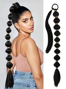 1pc Black Brown Khaki Gold Burgundy Long Bubble Ponytail Extension For Women 28Inch 34Inch Ponytail Extension Afro Puff Ponytail Extension Protective Style Black Ponytail Halloween Christmas Hair Extensions Kinky Straight Lantern Ponytail Wrap Around Ponytail With Hair Tie